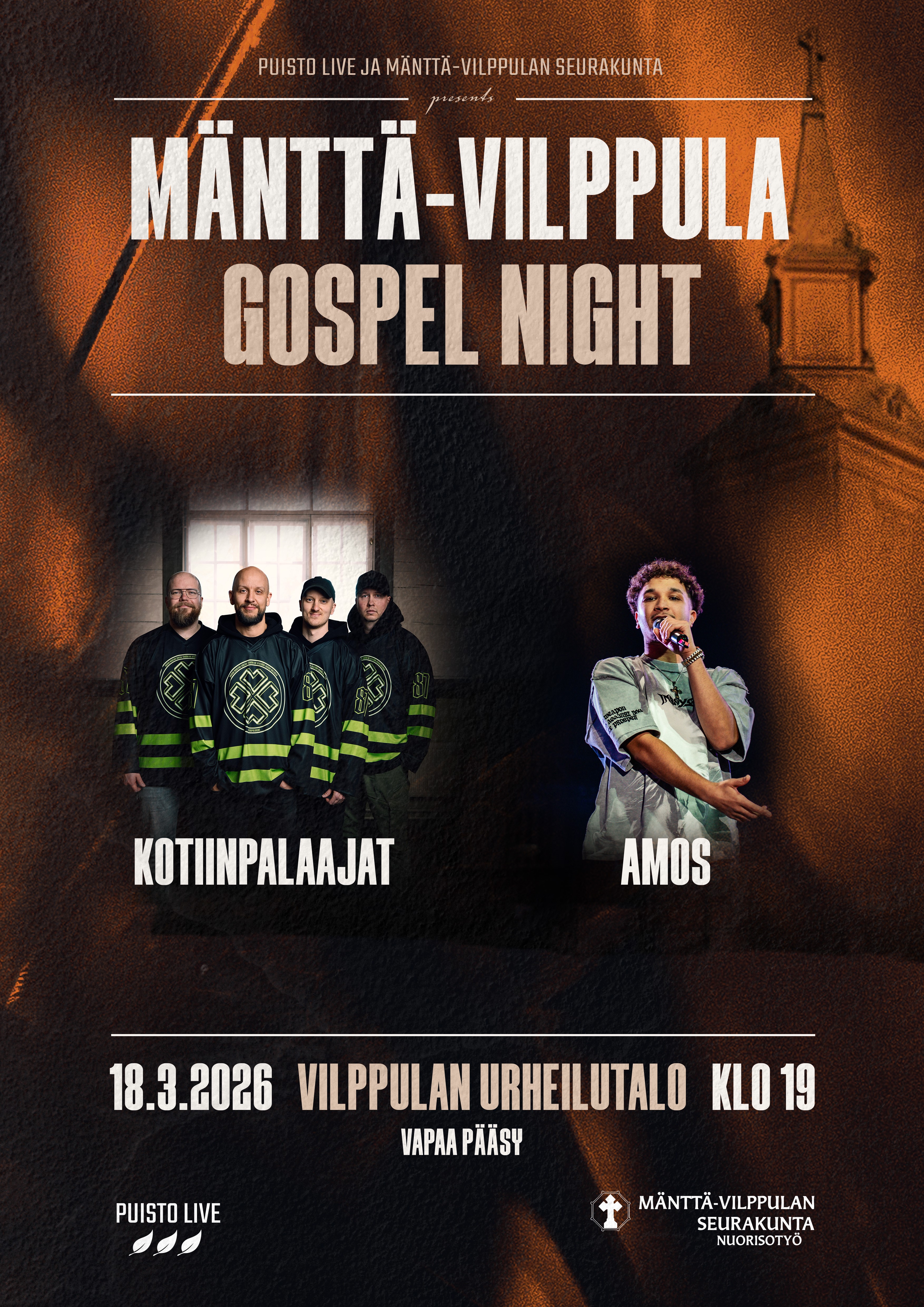 Mainos gospel-konsertista 18.3. Vilppulan urheilutalolla